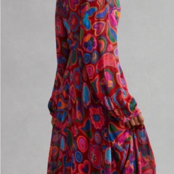 Farm Rio  Lisa Print  Red Midi Dress Anthropologie NEW XS - Picture 4 of 11